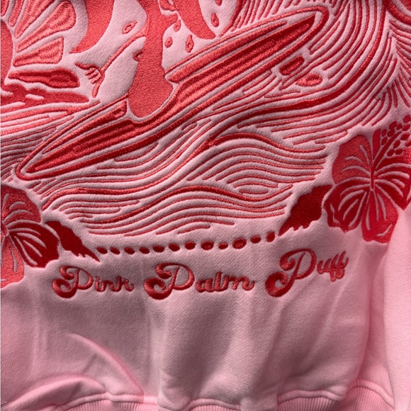 Pink Palm Puff Hoodie Everything Comes In Waves Women Pink Pull Over Hoodie - Picture 3 of 8